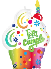 27 inch Feliz Cumpleanos Punto Cupcake (PKG) Balloon