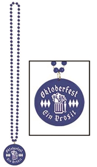 33in BLUE Oktoberfest Beads with Medallion, Price Per EACH