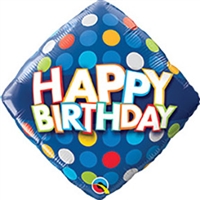 18 inch Happy Birthday Blue & Colorful Dots foil balloon