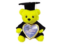 **Sold Out**14in No.1 Grad Plush Gold Bear with Black Plush Cap & Gown & Photo Frame, Price Per EACH