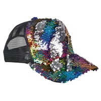 Rainbow Flip-Sequin on Black Mesh Hat