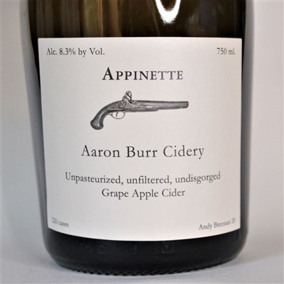 750ml bottle of Aaron Burr Homestead Locational Cider Appinette from Sullivan County Wurtsboro New York