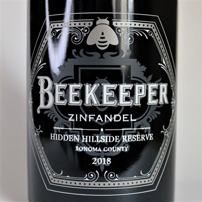 750ml bottle of 2018 Beekeeper Cellars Hidden Hillside Reserve Zinfandel from the Rockpile AVA of Sonoma County California