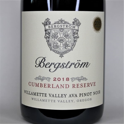 750ml bottle of 2018 Bergstrom Cumberland Reserve Pinot Noir from the Willamette Valley AVA of Oregon