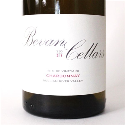 750ml bottle of 2021 Bevan Cellars Chardonnay from the Ritchie Vineyard in Russian River Valley of Sonoma County California