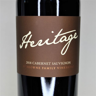 750ml bottle of 2018 Browne Family Vineyards Heritage Cabernet Sauvignon from Columbia Valley Washington