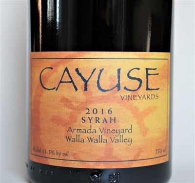 750ml bottle of 2016 Cayuse Armada Vineyard Syrah from the Walla Walla Valley of Washington State