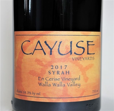 750ml bottle of 2017 Cayuse En Cerise Vineyard Syrah from the Walla Walla Valley of Washington State
