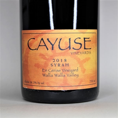 750ml bottle of 2018 Cayuse En Cerise Vineyard Syrah from the Walla Walla Valley of Washington State