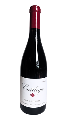 750ml bottle of 2021 Cattleya Pinot Noir The Goddess from the GoldrockRidge Vineyard on the Sonoma Coast of California USA