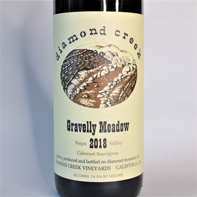 750ml bottle of 2018 Diamond Creek Vineyards Gravelly Meadow Cabernet Sauvignon from the Diamond Mountain AVA of Napa Valley California