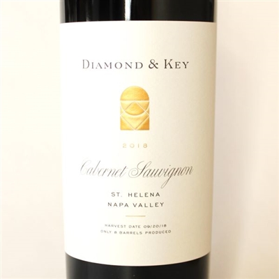 750ml bottle of 2018 vintage Diamond and Key Cabernet Sauvignon from the Panek Vineyard in St. Helena AVA of Napa Valley California USA