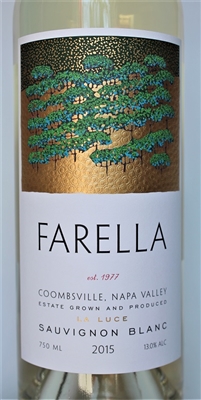 750ml bottle of 2015 Farella La Luce Estate Sauvignon Blanc from the Coombsville AVA of Napa Valley California