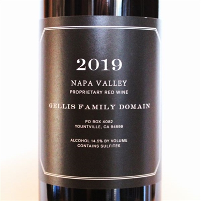 750ml bottle of 2019 Gellis Family Domain Proprietary Red Wine from the Howell Mountain AVA in  Napa Valley of California USA
