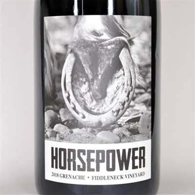 750ml bottle of 2018 Horsepower Grenache Fiddleneck Vineyard in Walla Walla Valley of Washington State
