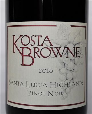 750ml bottle of 2016 Kosta Browne Pinot Noir from the Santa Lucia Highlands AVA of Monterey County California