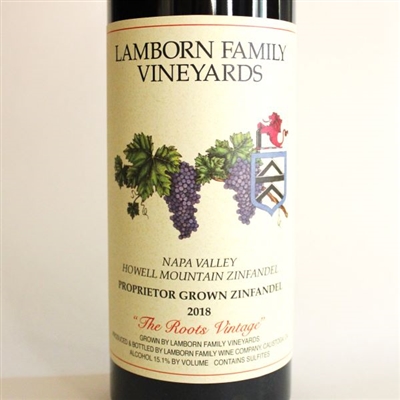 750ml bottle of 2018 Lamborn Family Vineyards Zinfandel The Roots Vineyard from Howell Mountain of Napa Valley California