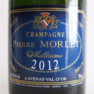 750ml bottle of 2012 Pierre Morlet 1er Cru Brut Champagne from the Marne Valley of France