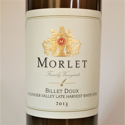 375 ml bottle of 2013 Morlet Billet Doux late harvest semillon and sauvignon blanc dessert wine from the Alexander Valley of Sonoma County California