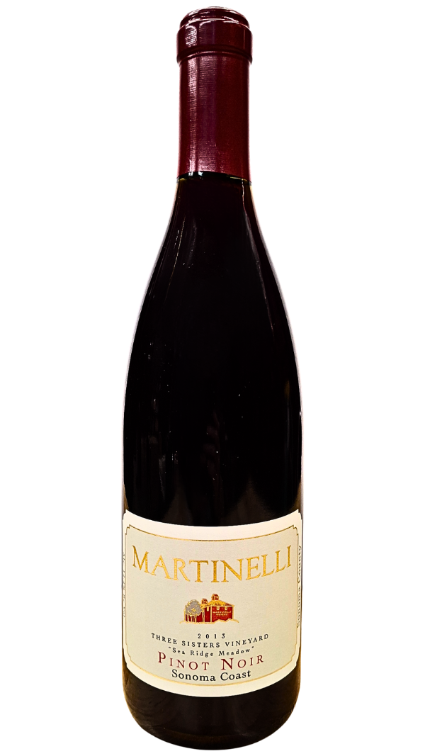 750 ml bottle of Martinelli Family Pinot Noir red wine from the Three Sisters Vineyard on the Sonoma Coast of Sonoma County California