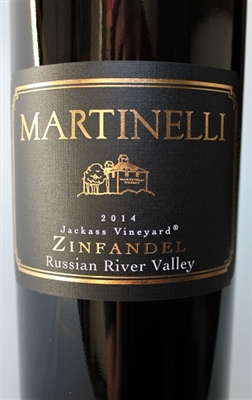 750ml bottle of 2014 Martinelli Jackass Vineyard Zinfandel red wine from Sonoma California