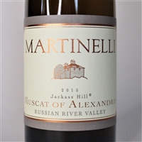 375ml bottle of 2015 vintage Muscat of Alexandria dessert wine by Martinelli Family Winery from their Jackass Hill Vineyard in the Russian River Valley of Sonoma County.