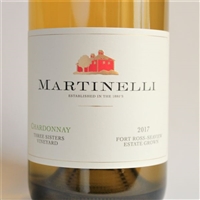 750 ml bottle of Martinelli Family Chardonnay white wine from the Three Sisters Vineyard on the Sonoma Coast of Sonoma County California