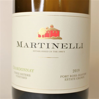 750 ml bottle of Martinelli Family Chardonnay white wine from the Three Sisters Vineyard on the Sonoma Coast of Sonoma County California