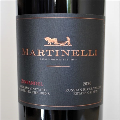 750ml bottle of 2020 Martinelli Jackass Vineyard Zinfandel red wine from Sonoma California