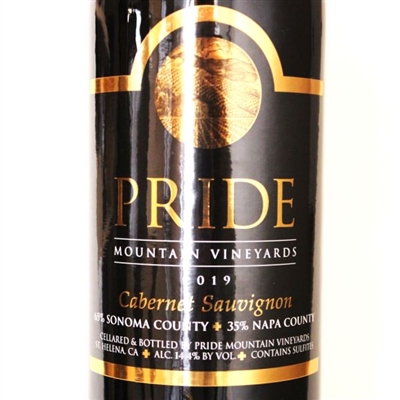 750ml bottle of 2019 Pride Mountain Vineyards Cabernet Sauvignon from Napa and Sonoma Counties in California