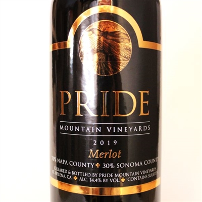 750ml bottle of 2019 Pride Mountain Vineyards Merlot from Napa and Sonoma Counties in California