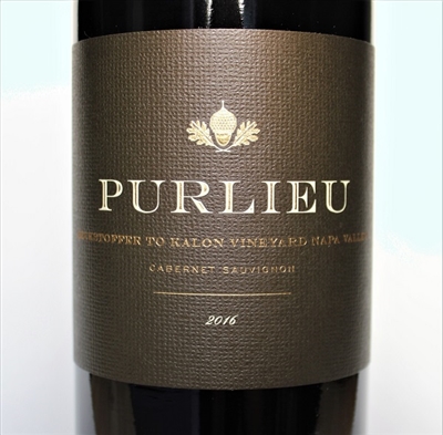 750 ml bottle of 2016 vintage Purlieu Wines Cabernet Sauvignon from the Beckstoffer To Kalon vineyard in Napa Valley California