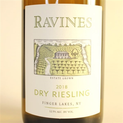 750ml bottle of Ravines 2018 Dry Riesling Estate from the Finger Lakes region New York USA