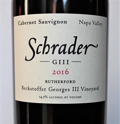 750ml bottle of 2016 Schrader Cellars GIII Cabernet Sauvignon from the Beckstoffer Georges III Vineyard in the Rutherford AVA of Napa Valley California
