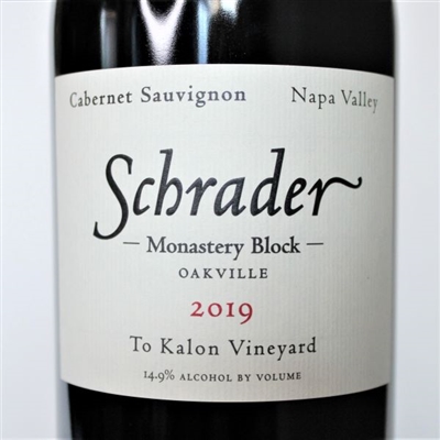 750 ml bottle of 2019 Schrader Cellars Monastery Block Beckstoffer To Kalon Vineyard Cabernet Sauvignon from Napa Valley in California