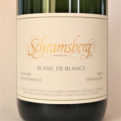 750ml bottle of 2018 Schramsberg Blanc de Blancs sparkling wine from the North Coast AVA of California