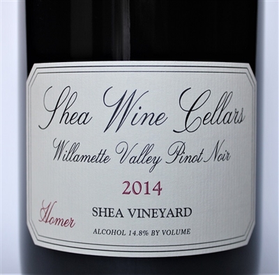 750ml bottle of 2014 Shea Wine Cellars Homer Pinot Noir from the Shea Vineyard in Willamette Valley Oregon