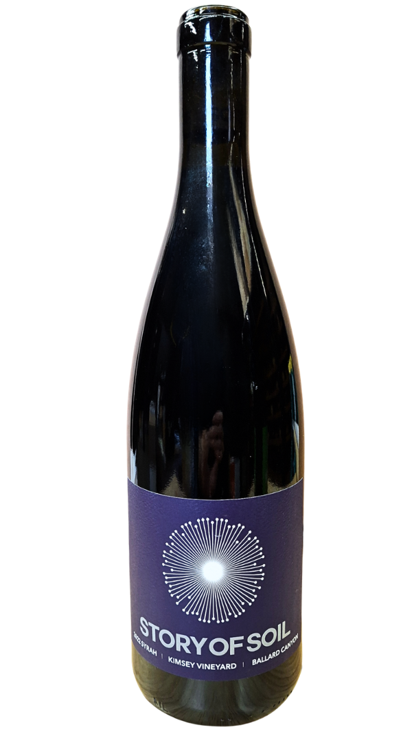 750ml bottle of 2022 Story of Soil Syrah from the Kimsey Vineyard in Ballard Canyon AVA of Santa Barbara County California