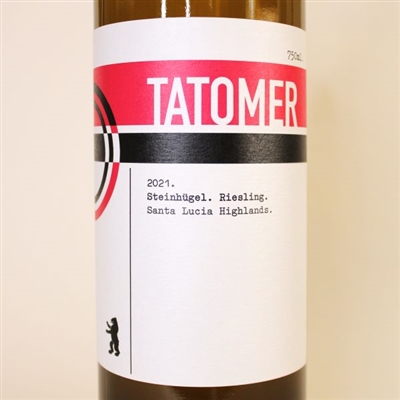 750ml bottle of 2021 Tatomer Steinhugel Riesling from the Santa Lucia Highlands of Santa Barbara County California USA