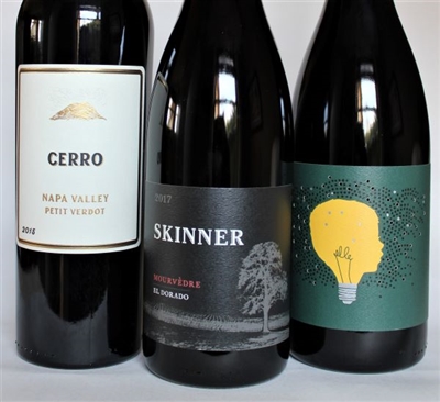 Three 750ml bottles of wine for $98 on the Signature Tasting Trio including Cerro Petit Verdot Skinner Mourvedre El Dorado and Brainchild Red by Patrick McNeil