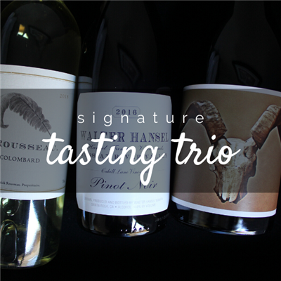 Three 750ml bottles of wine for $98 on the Signature Tasting Trio including Y. Rousseau Colombard Walter Hansel Pinot Noir and Disciples by The Crane Assembly