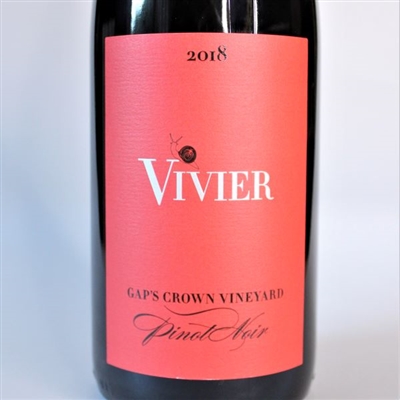 750ml bottle of 2018 Vivier Pinot Noir red wine from the Gap's Crown Vineyard on the Sonoma Coast of California