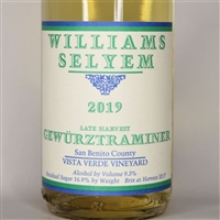375 ml bottle of 2019 Williams Selyem Late Harvest Gewurztraminer from the Vista Verde Vineyard in San Benito County California
