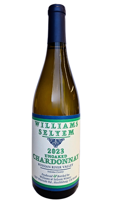 750ml bottle of 2023 Williams Selyem Unoaked Chardonnay from the Russian River Valley of Sonoma County California