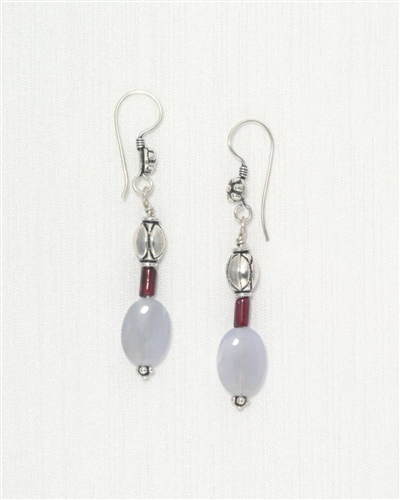 Made In Kauai, Blue Lace Symphony Earrings by Thresh, Blue Lace Agate, Garnet, Sterling Silver
