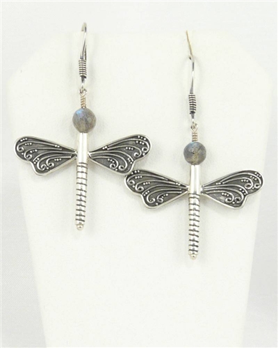 Made On Kauai Island By Thresh, Dragonfly-Labradorite Earrings, Solid Sterling Silver