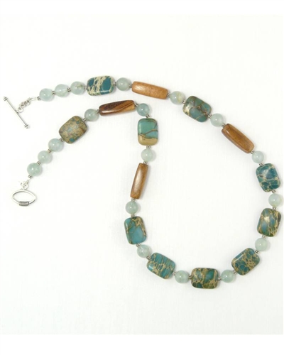 Made In Kauai Aqua Terra Treasure Necklace I Aqua Terra Jasper, African Jade, Rum Rum Hardwood, Sterling Silver