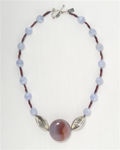 Made In Kauai, Blue Lace Symphony Necklace By Thresh, Blue Lace Agate, Banded Agate, Garnet, Iolite, Sterling Silver