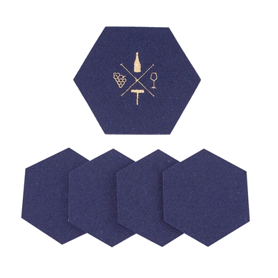 Wool Wine Tasting Coasters Navy set of 5