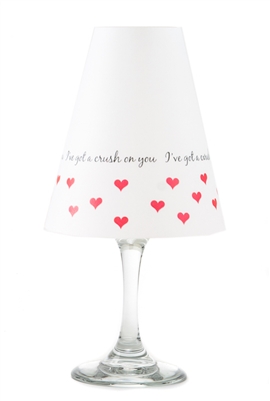 I've got a crush on you pattern translucent paper white wine glass shades.  Available in red.  Made in the USA.